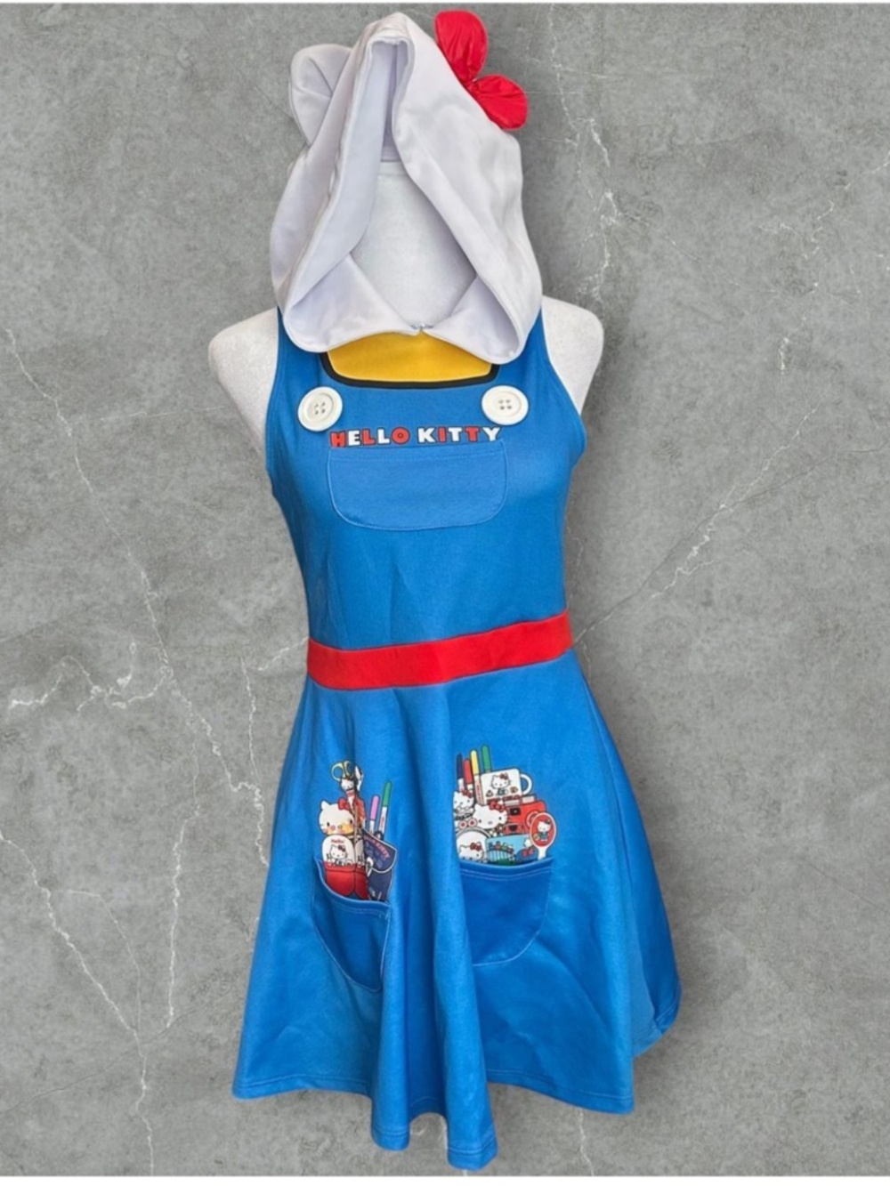 Hello Kitty Costume Womens Juniors Size XL Blue Red Dress Cosplay Sanrio Kawaii